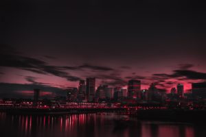 Marc Olivier Jodoin, Building, Cityscape, Red, Sunset, Lake, Canada