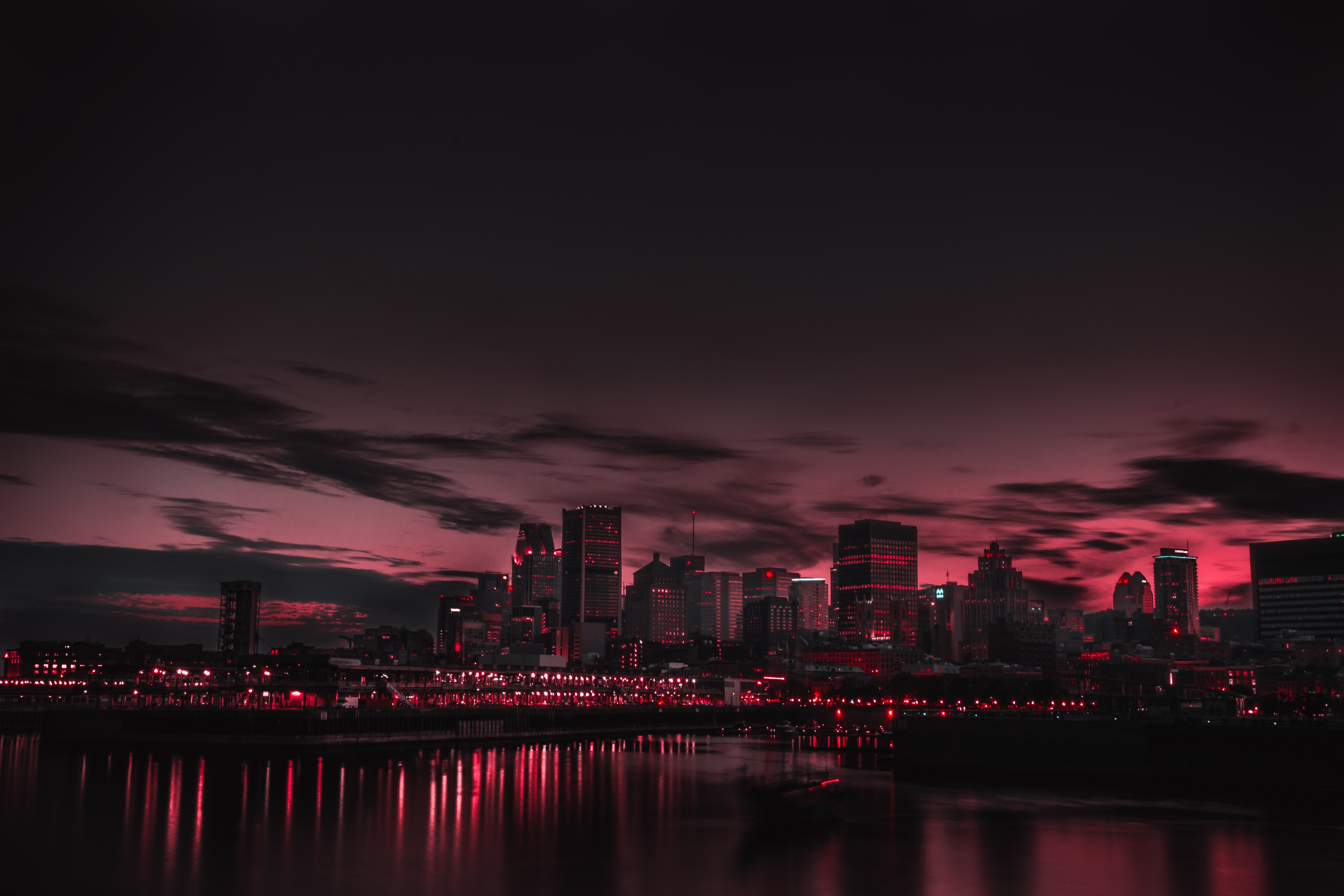 Marc Olivier Jodoin, Building, Cityscape, Red, Sunset, Lake, Canada Wallpaper