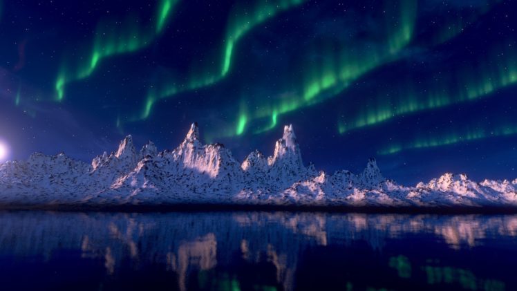 Blender, Landscape, Aurora  borealis, CGI HD Wallpaper Desktop Background