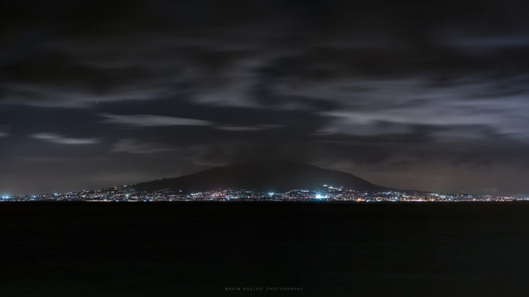 cityscape, Landscape, Mount Vesuvius, Naples, Night HD Wallpaper Desktop Background