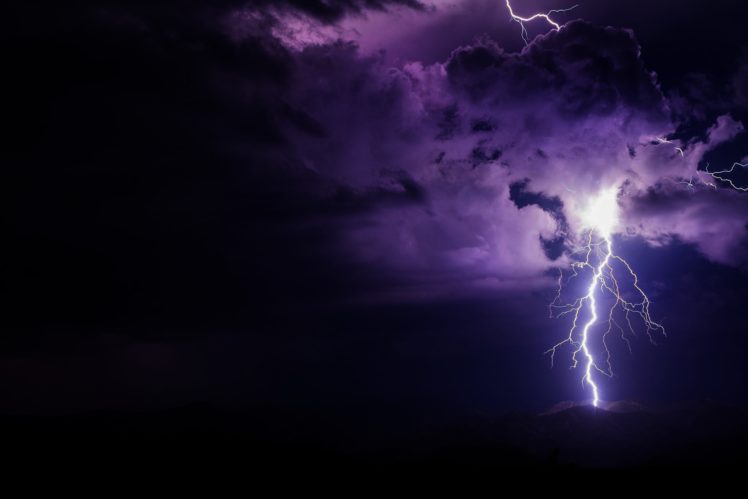 lightning, Purple, Night HD Wallpaper Desktop Background