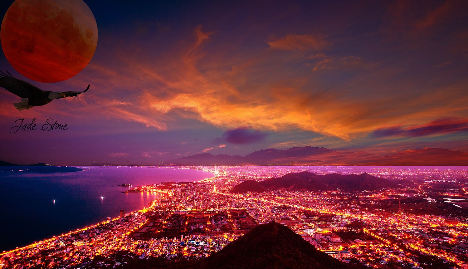 city, Night, Beach Wallpaper