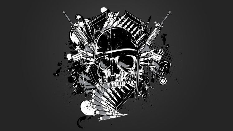 abstract, Skull, Digital art, Gray background HD Wallpaper Desktop Background