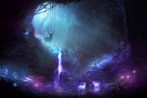 deer, Animals, Night, Waterfall