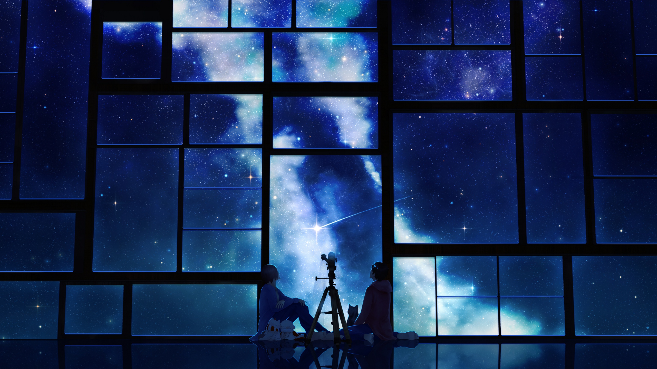 sky, Stars, Telescope, Window, Shooting stars Wallpaper