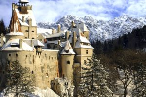 castle, Building, Mountains, Landscape, Winter, Snow, Romania