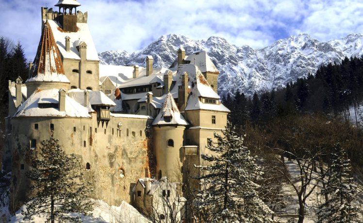 castle, Building, Mountains, Landscape, Winter, Snow, Romania HD Wallpaper Desktop Background