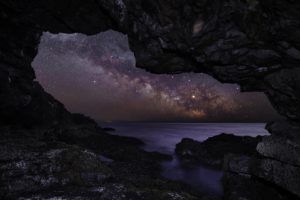 nature, Night, Stars, Milky Way, Sea, Rock, Rocks, Long exposure