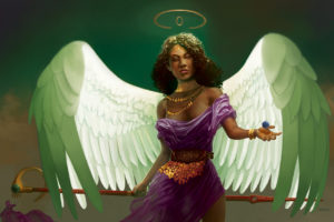 ebony, Women, Angel, Dress, Wings, Staff