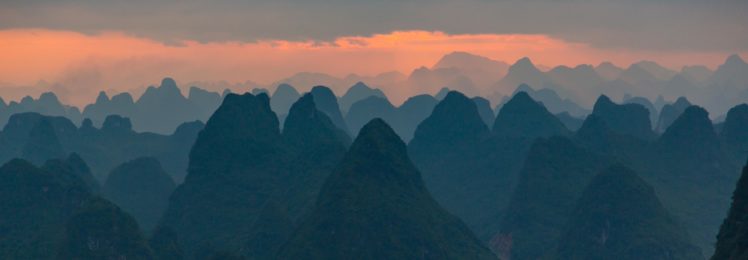 Guilin, China, Mountains, Sunrise, Clouds, Nature, Landscape HD Wallpaper Desktop Background