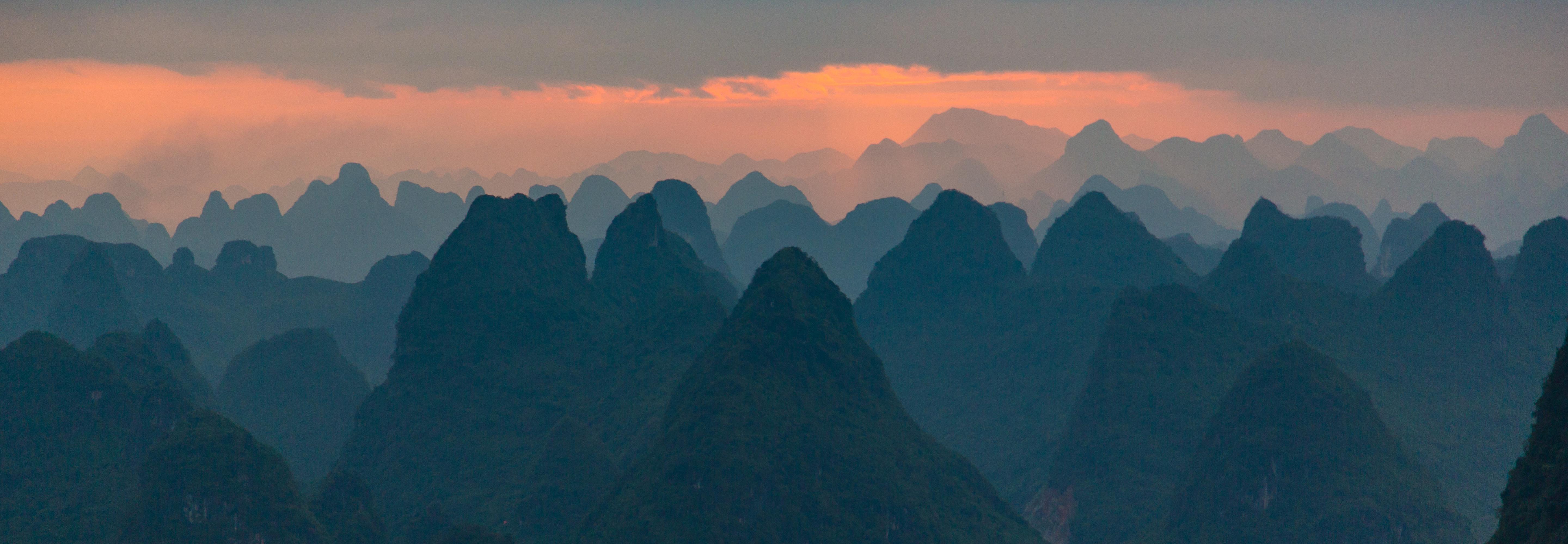 Guilin, China, Mountains, Sunrise, Clouds, Nature, Landscape Wallpaper
