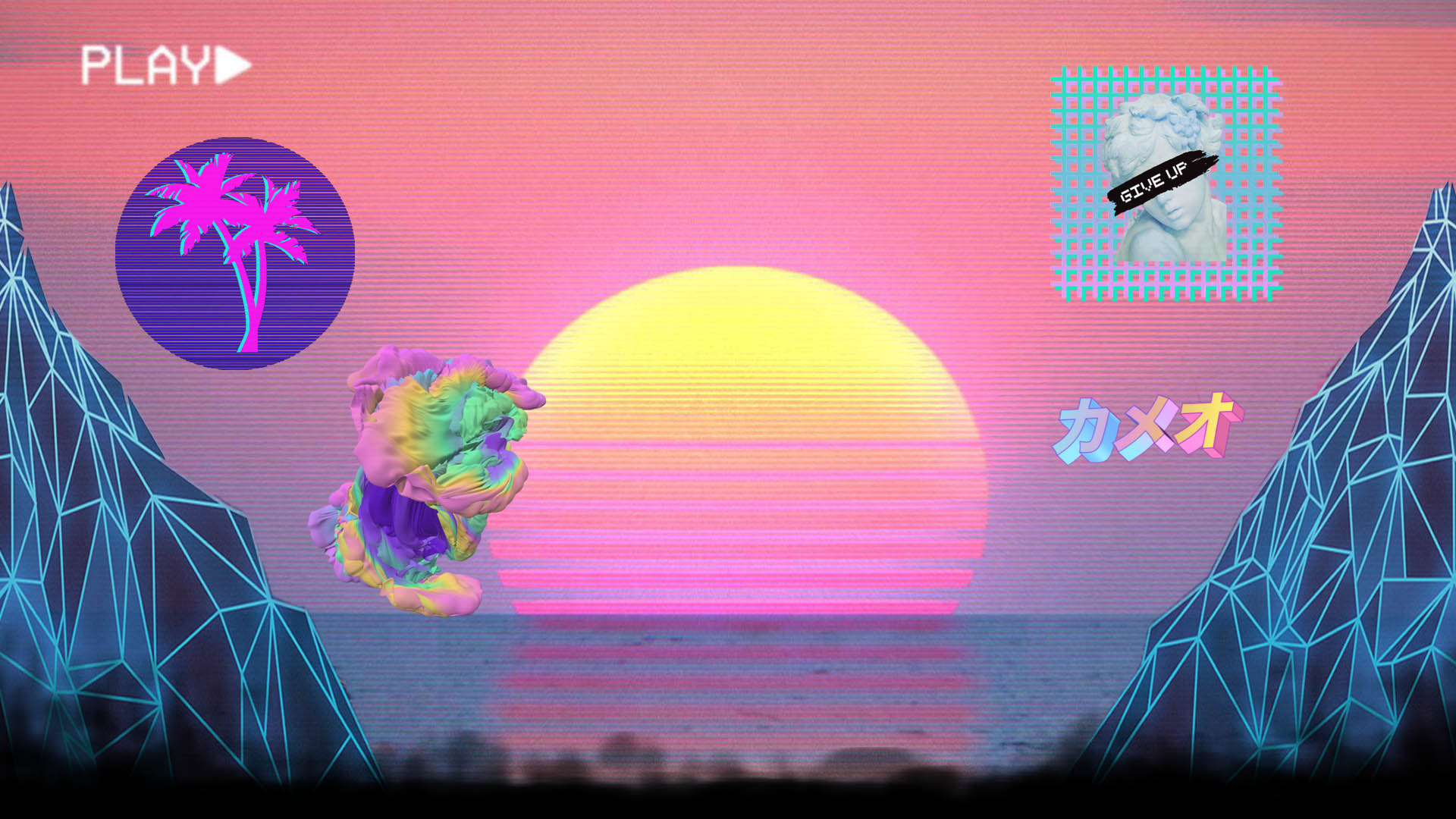 vaporwave, Grid, Sun Wallpaper