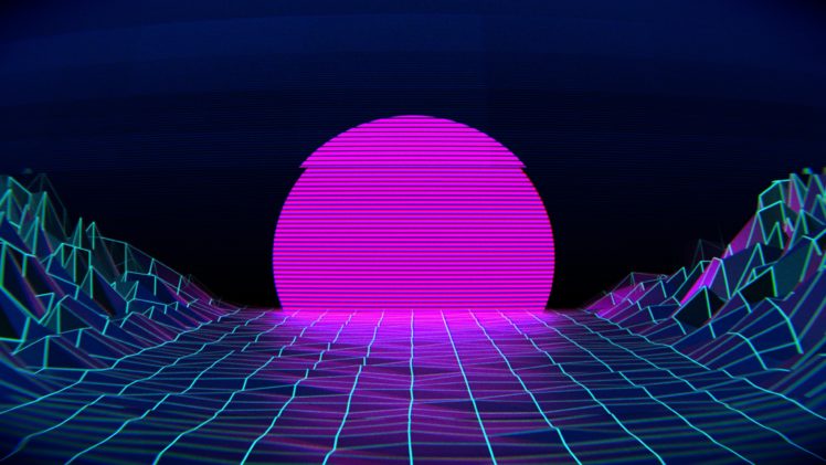 vaporwave, Grid, Sun HD Wallpaper Desktop Background
