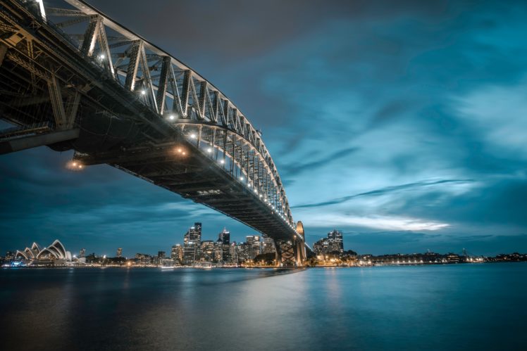 city, Water, City lights, Clouds, Bridge, Sydney, Sydney Harbour, Sydney Harbour Bridge HD Wallpaper Desktop Background