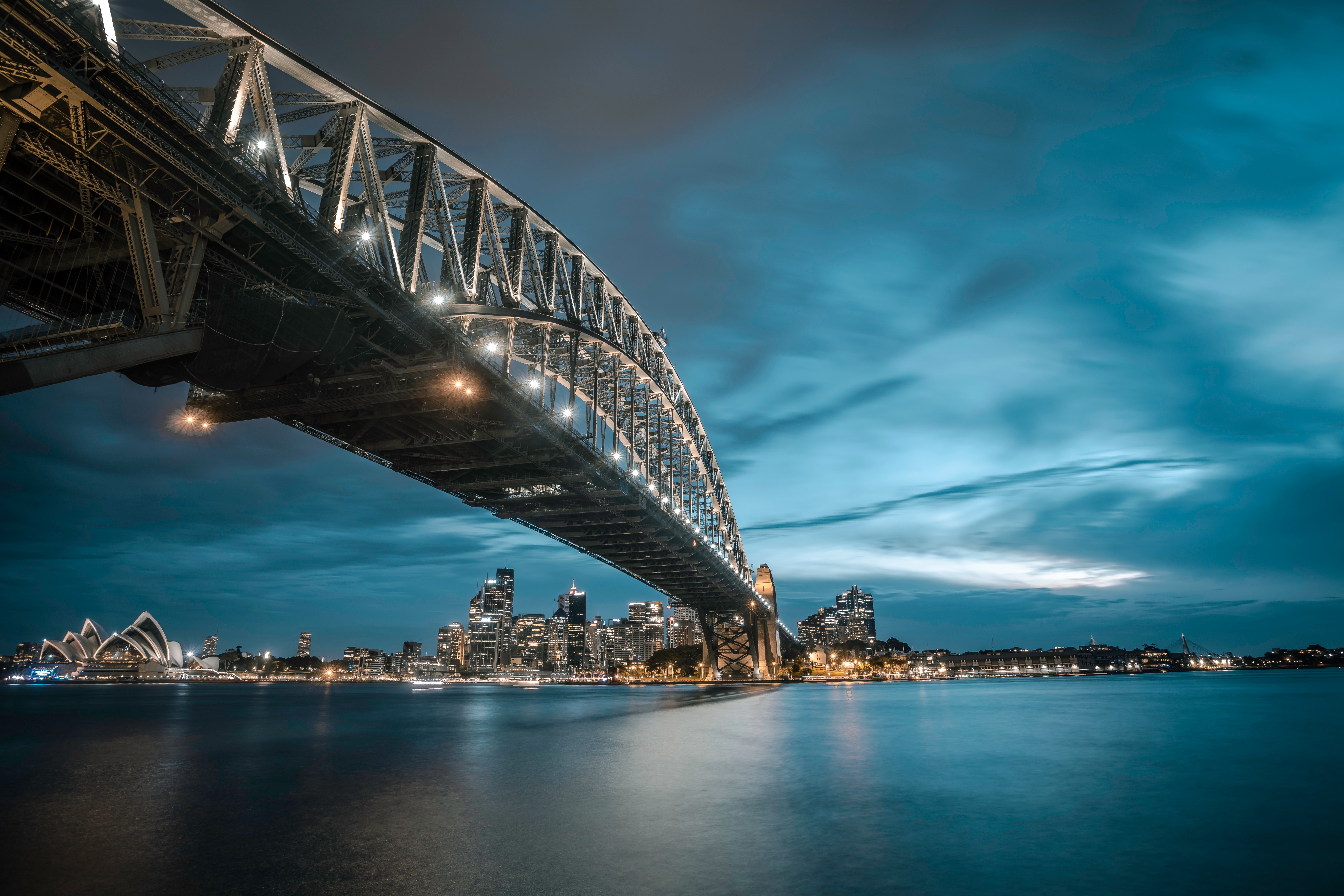 city, Water, City lights, Clouds, Bridge, Sydney, Sydney Harbour, Sydney Harbour Bridge Wallpaper