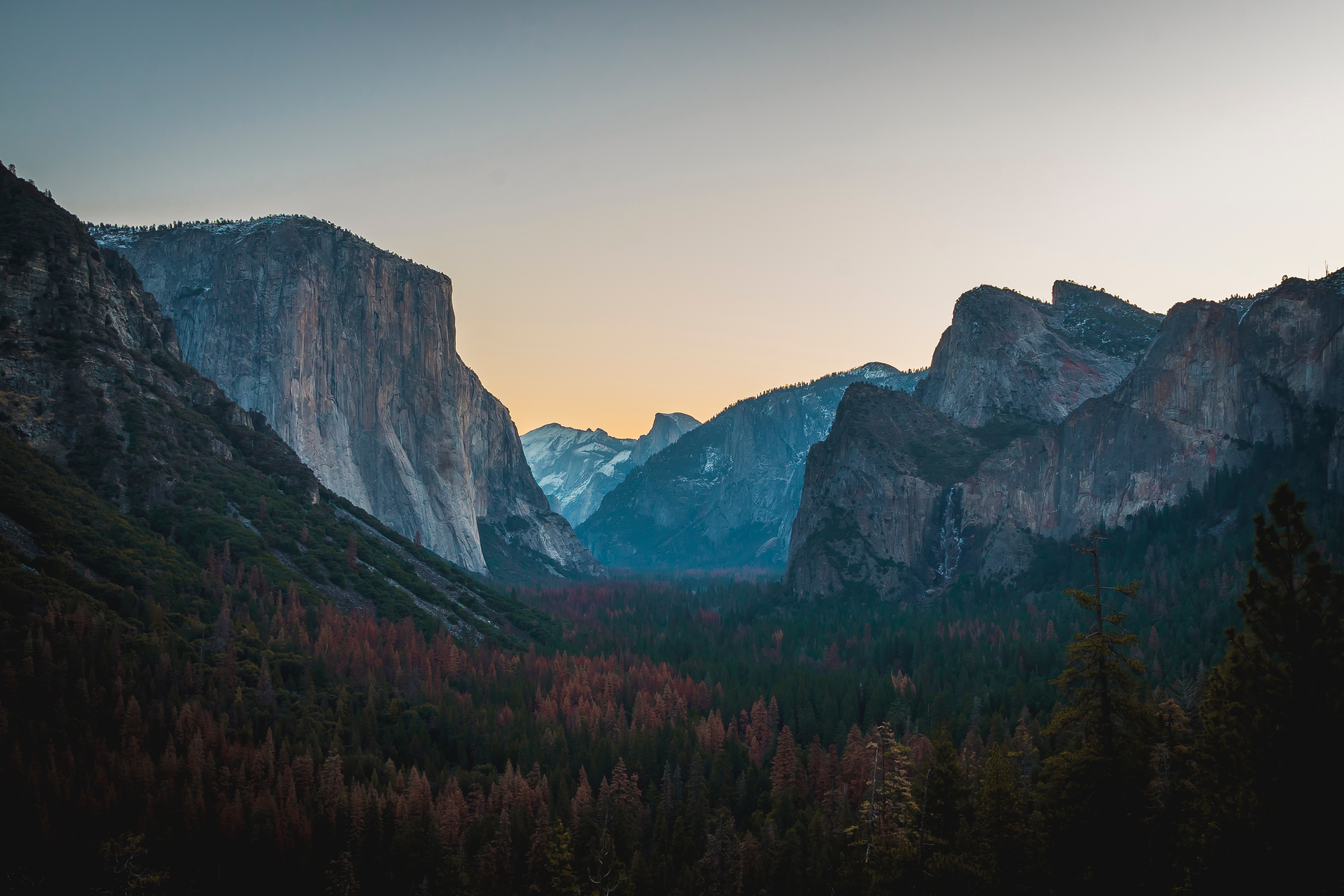 mountains, Forest, Landscape, Trees, Clear sky, Nature Wallpaper