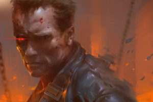 Arnold Schwarzenegger, Terminator 2, T 800, Cyborg, Chains, Fire, Drawing
