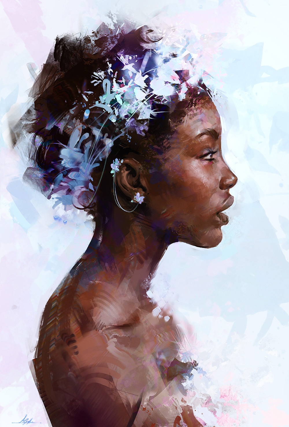 women, Ebony, Drawing, Flowers Wallpaper