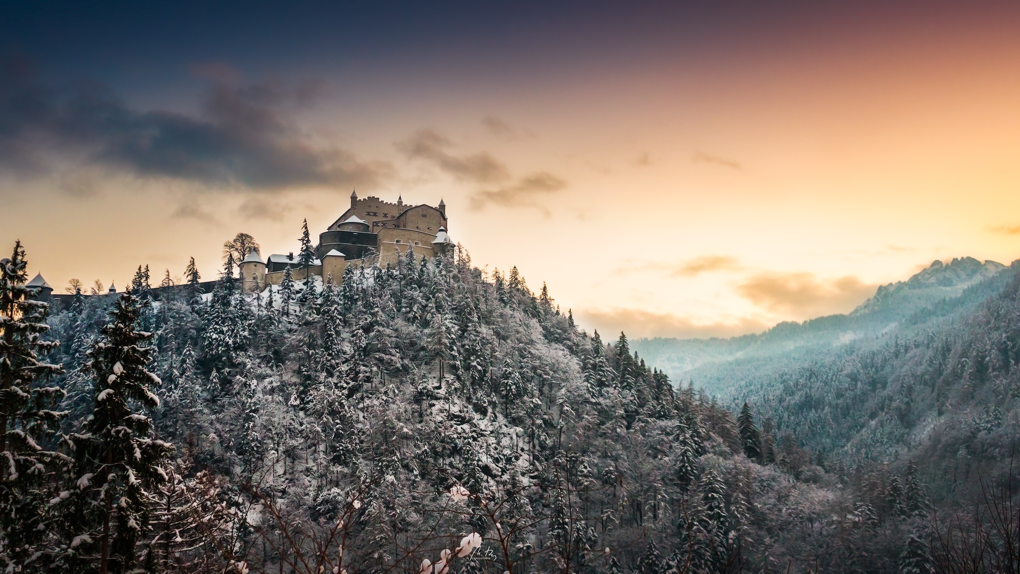 nature, Winter, Landscape, Mountains, Building, Castle, Snow, Forest, Salzburg Wallpaper