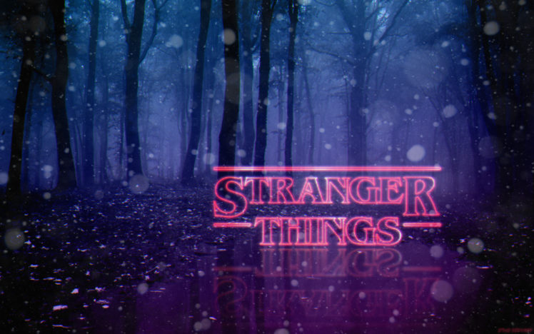 Stranger Things, Neon, Forest, 1980s, Photoshop, Typography, Digital art HD Wallpaper Desktop Background