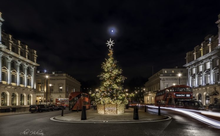 London, Night, Christmas, Cityscape, Long exposure, Traffic HD Wallpaper Desktop Background