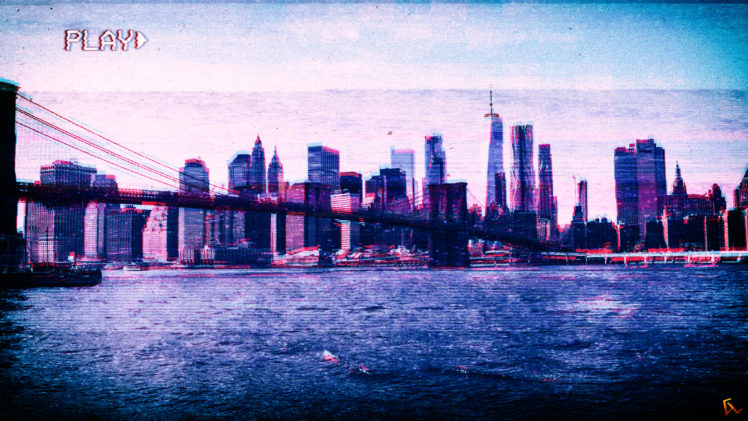 New York City, VHS, Vaporwave, Photoshop, Glitch art, Landscape HD Wallpaper Desktop Background