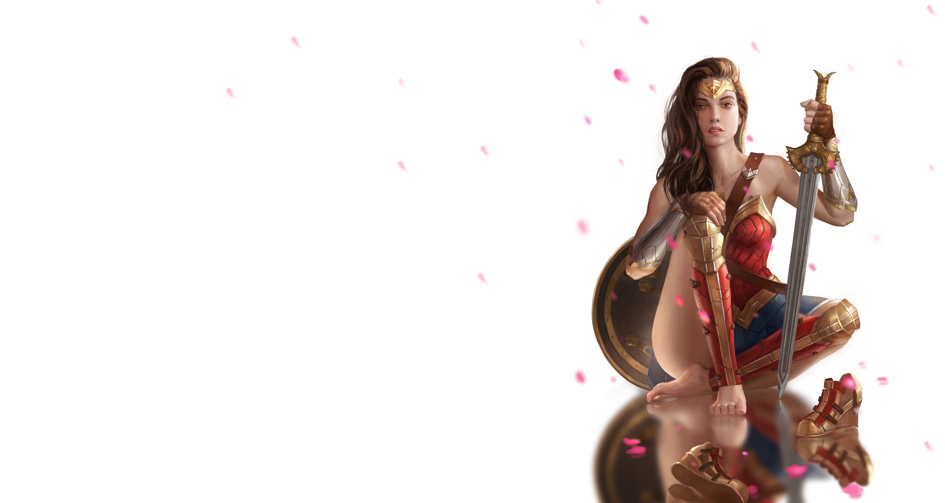 Wonder Woman, Warrior, Women, Brunette, Superheroines, Sword, Shield, Comics Wallpaper