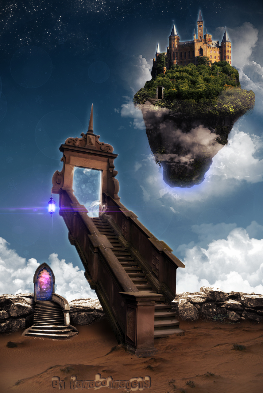 Photoshop, Abstract, Stairs, Island, Castle, Lantern Wallpaper