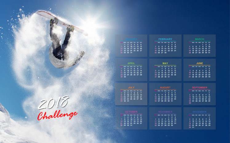 calendar, 2018 (Year), Snowboarding, Sun HD Wallpaper Desktop Background