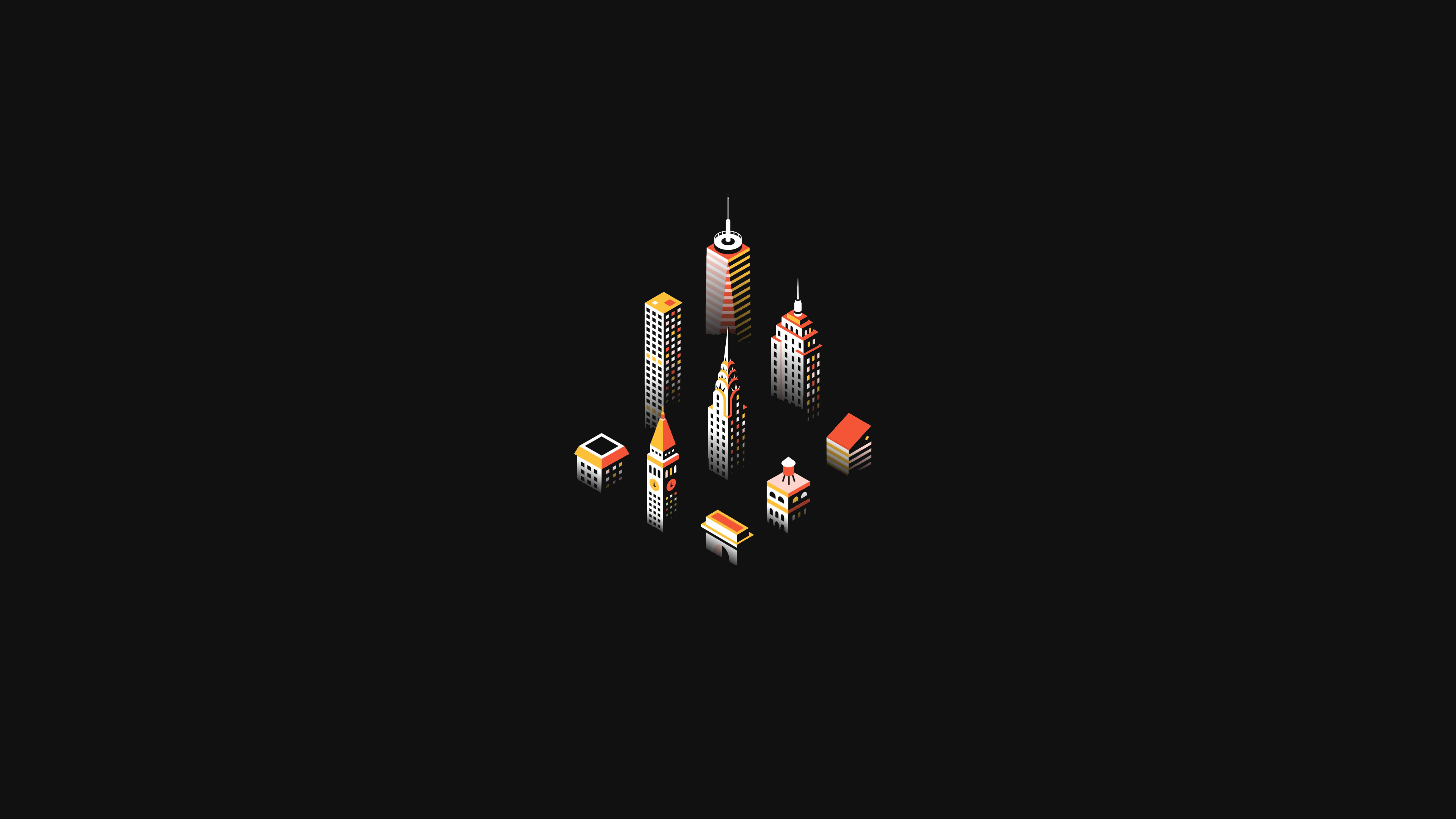 illustration, Isometric, Black background, Architecture models, Building, Skyscraper Wallpaper
