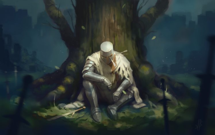 knight, Dark Souls, Video games, Sword, Trees, Wounds, Fantasy art HD Wallpaper Desktop Background