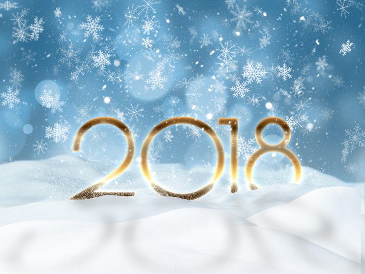 2018 (Year), Happy New Year, Snowflakes HD Wallpaper Desktop Background