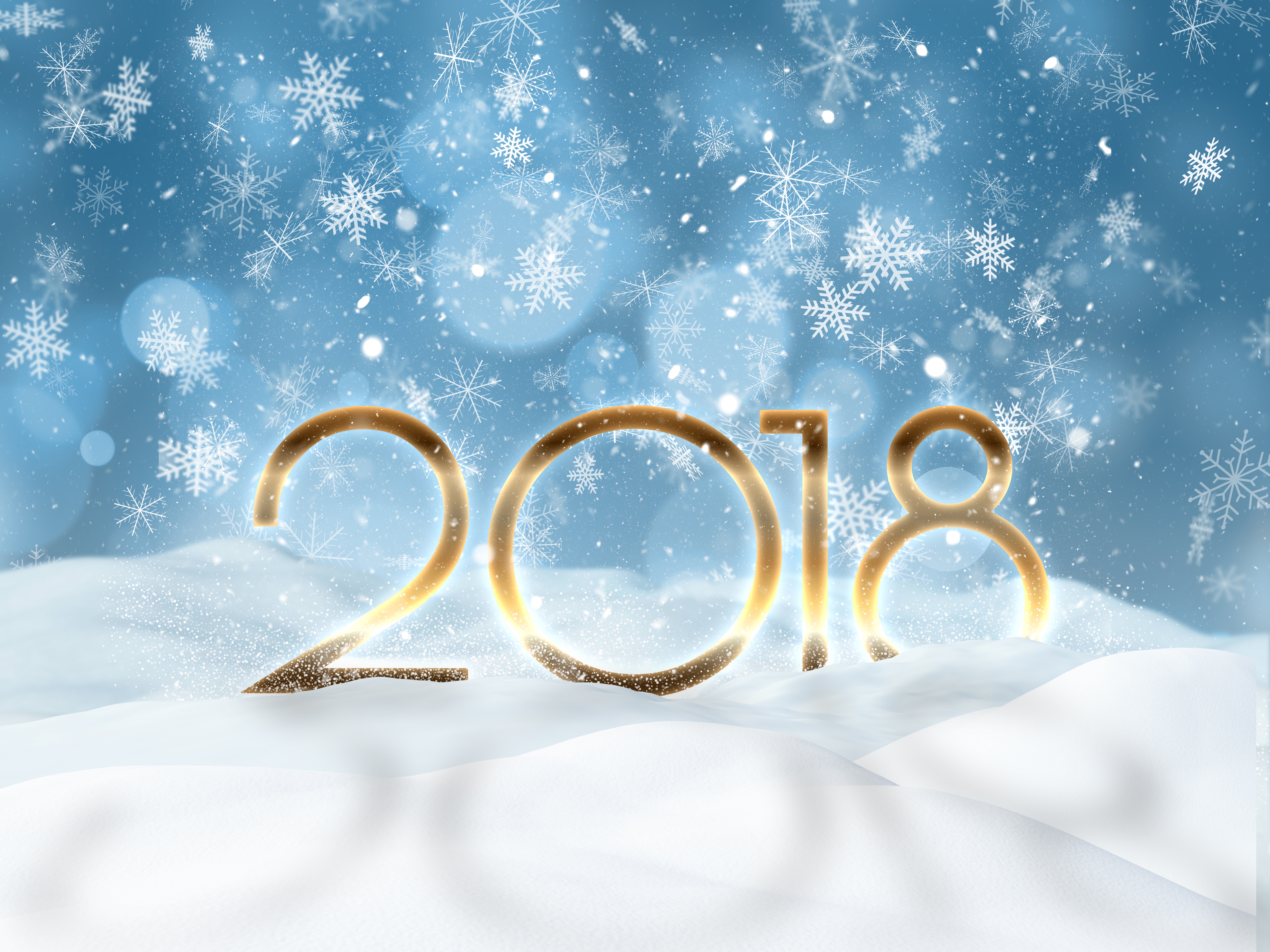 2018 (Year), Happy New Year, Snowflakes Wallpaper
