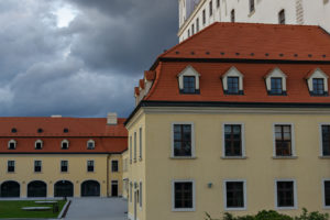 architecture, Bratislava, Slovakia, Castle, Plants, Portrait display, Clouds, Window, Building, Bench