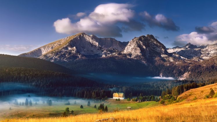 landscape, Mountains, Nature, Mist, Clouds, Trees, Forest, Field HD Wallpaper Desktop Background