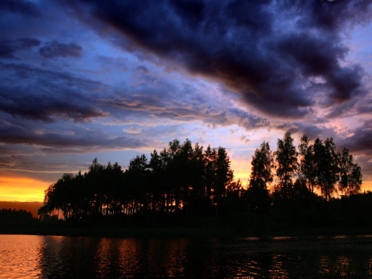clouds, Water, Sunset, Trees HD Wallpaper Desktop Background