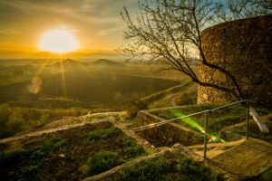 nature, Landscape, Mist, Trees, Hills, Sun rays, Armenia, Field, Wall, Stones