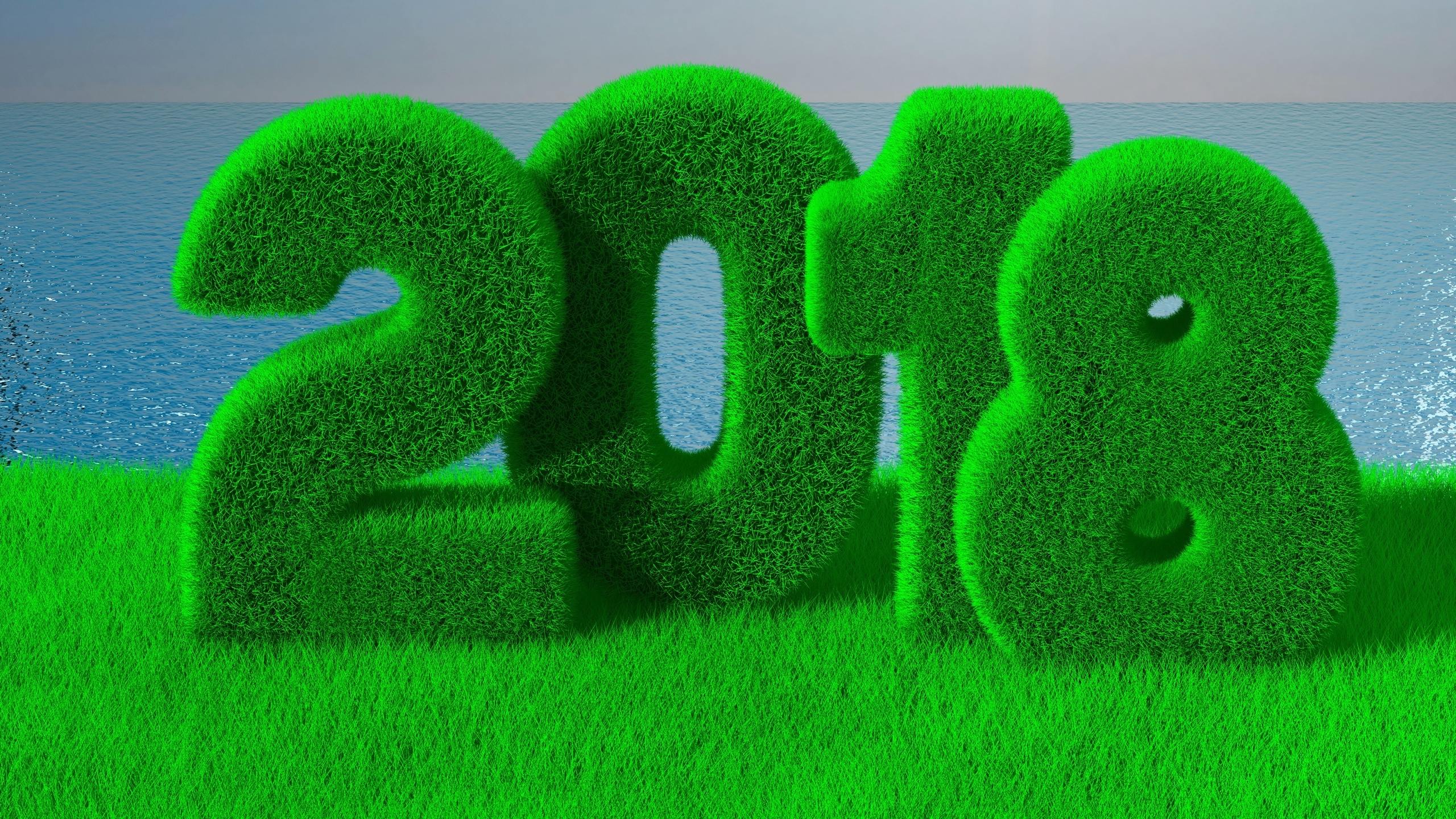 digital art, 2018 (Year), Numbers, Grass, Water, Green, 3D Wallpaper
