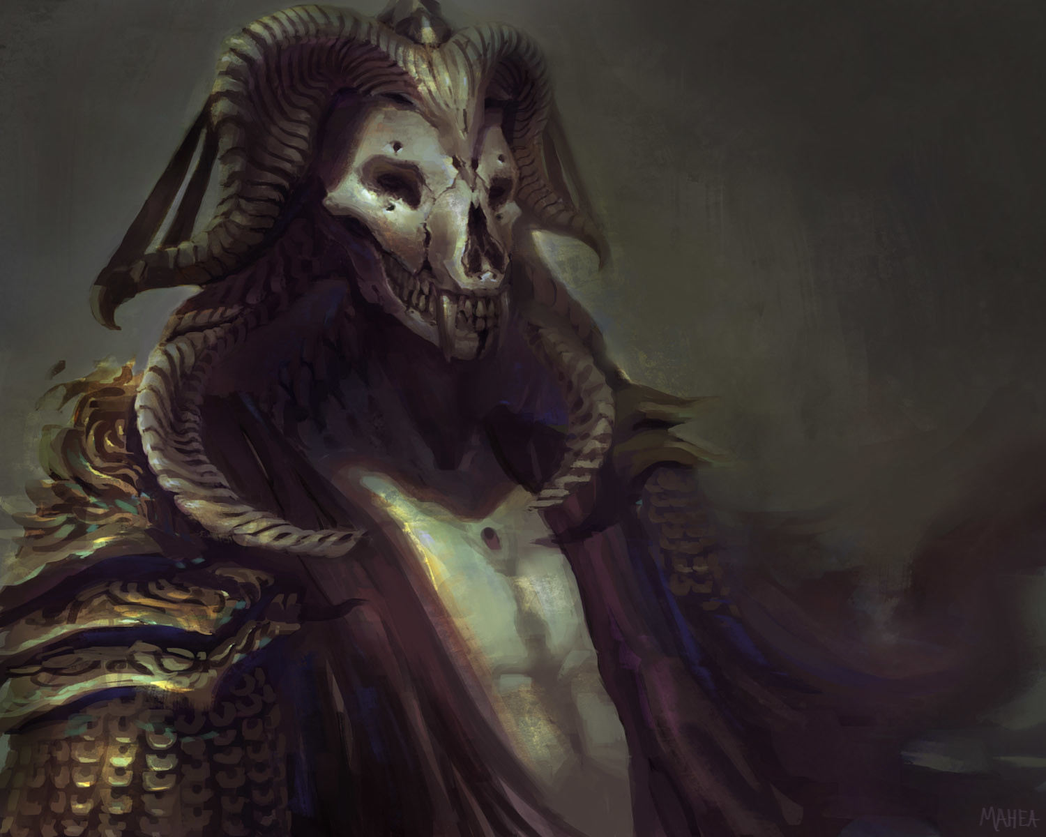 skull, Digital art, Painting, Demon, Horns, Creature Wallpaper