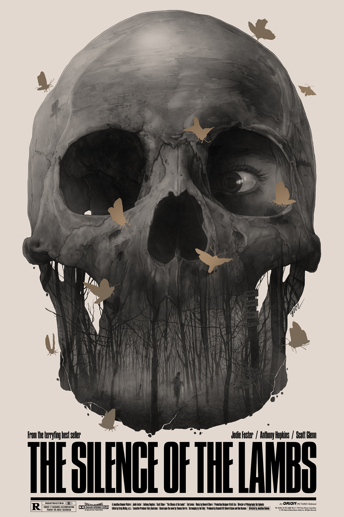 eyes, Creepy, Skull, Digital art, Portrait display, Movies, Film posters, White background, Trees, Butterfly, The Silence of the Lambs Wallpaper