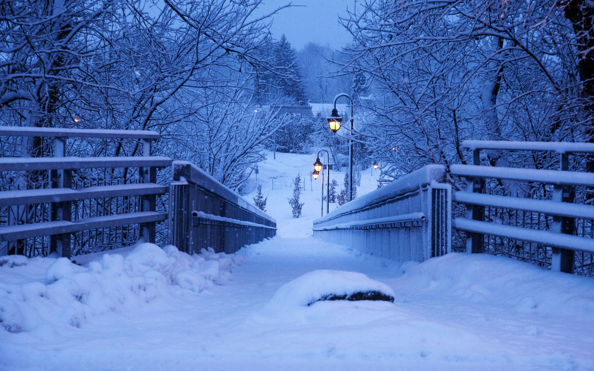 winter, Snow, Landscape, Bridge Wallpaper