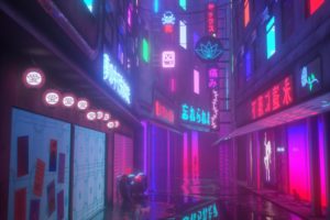 cyberpunk, Neon, Reflection, Cat, Vaporwave