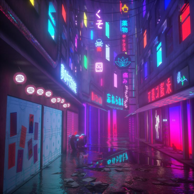Cyberpunk Neon Reflection Cat Vaporwave Wallpapers Hd