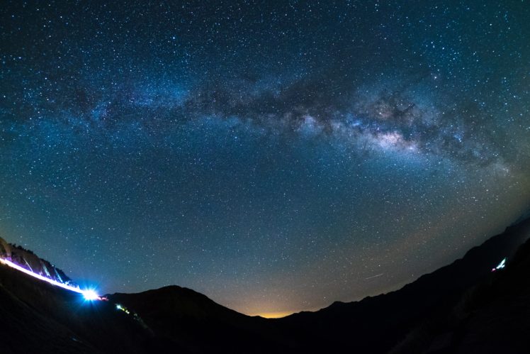 mountains, Starry night, Car, Lights, Night HD Wallpaper Desktop Background