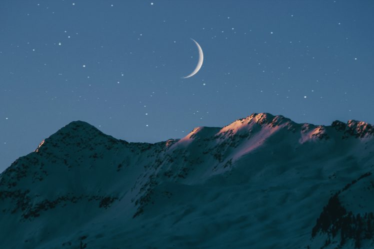 mountains, Snow, Stars, Moon HD Wallpaper Desktop Background