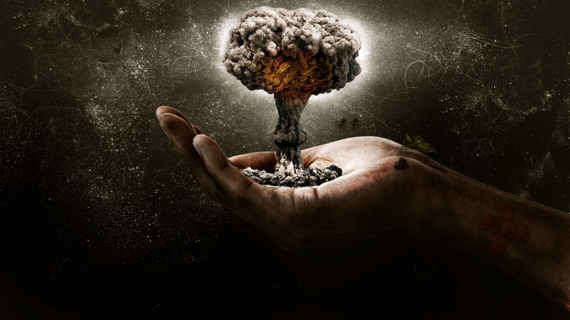 hands, Fingers, Scratch, Explosion, Photo manipulation, Atomic bomb, Bombs Wallpaper