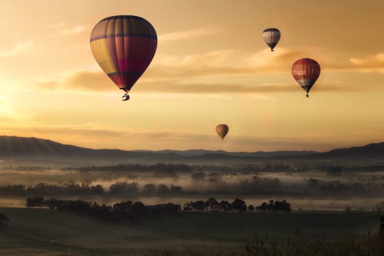 nature, Sky, Clouds, Sun, Grass, Hot air balloons, Photography HD Wallpaper Desktop Background