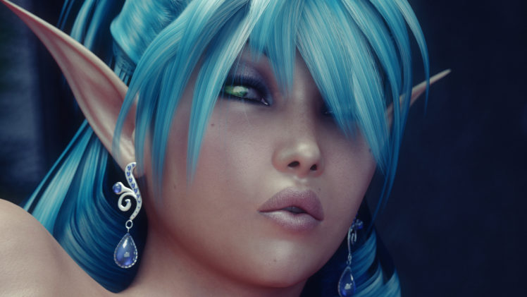 blue hair, Green eyes, DAZ HD Wallpaper Desktop Background