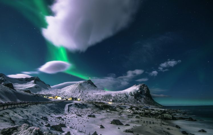 sky, Aurorae, Night, Mountains, Nature HD Wallpaper Desktop Background