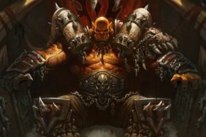 Garrosh Hellscream, Digital art, World of Warcraft, Hearthstone, Orc, Horde, Throne